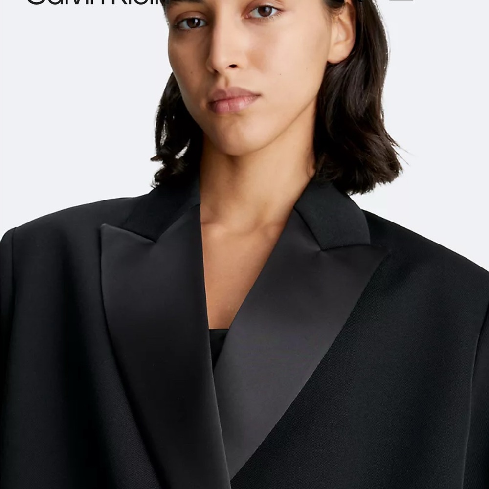 Calvin Klein Tuxedo Satin Wool Button Front Blazer Jacket Coat Black Size 8 - Picture 5 of 11